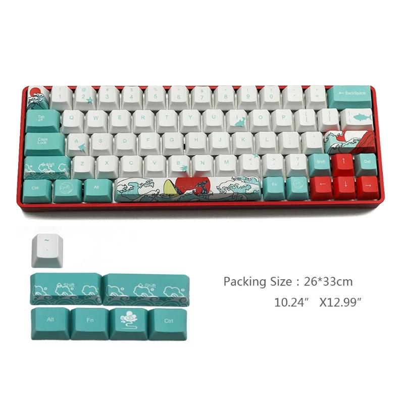 

71 Keys Sea Coral Ukiyo-e Keycap Dye Sublimation OEM Profile Mechanical Keyboard Keycap For GH60 XD64 DZ60 GK61 GK64