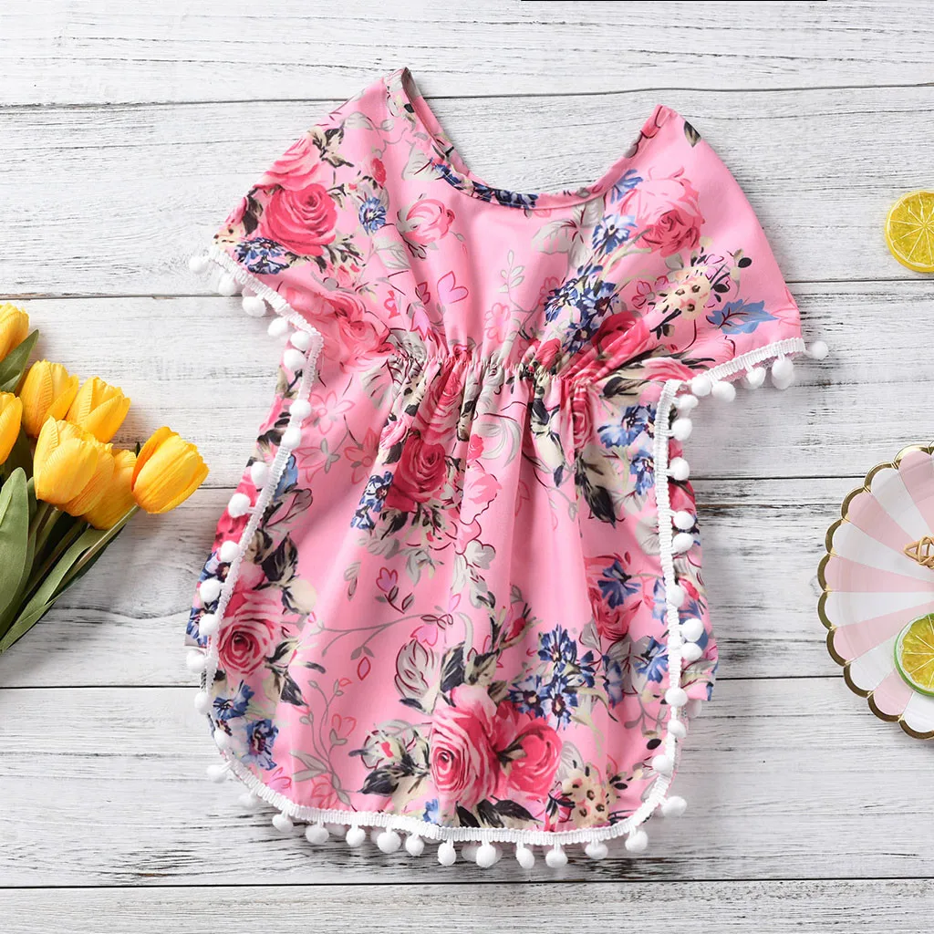 Детское пляжное платье парео с цветочным принтом и кисточками Пляжная накидка