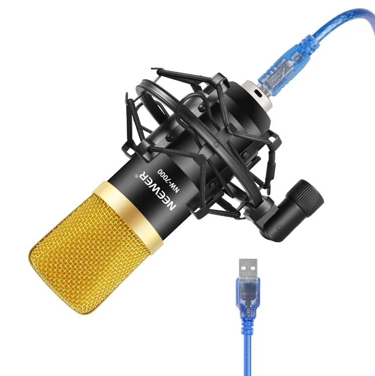 Gold Neewer NW-7000 USB конденсаторный микрофон комплект для Windows и Mac с металлическим микрофоном ударное крепление шарикового типа анти-ветер пены крышка - Цвет: Gold