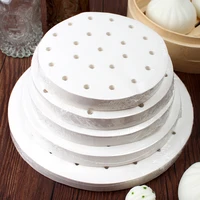 50pcs round steamer paper disposable household kitchen anti stick cushion plate air frying pan oven baking tools wood pulp paper