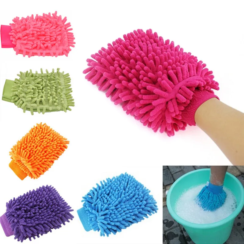 

Hot sale 2 in 1 Ultrafine Fiber Wash and Cleaning Chenille Microfiber Car Wash Glove Mitt Soft Mesh backing no scratch for Car