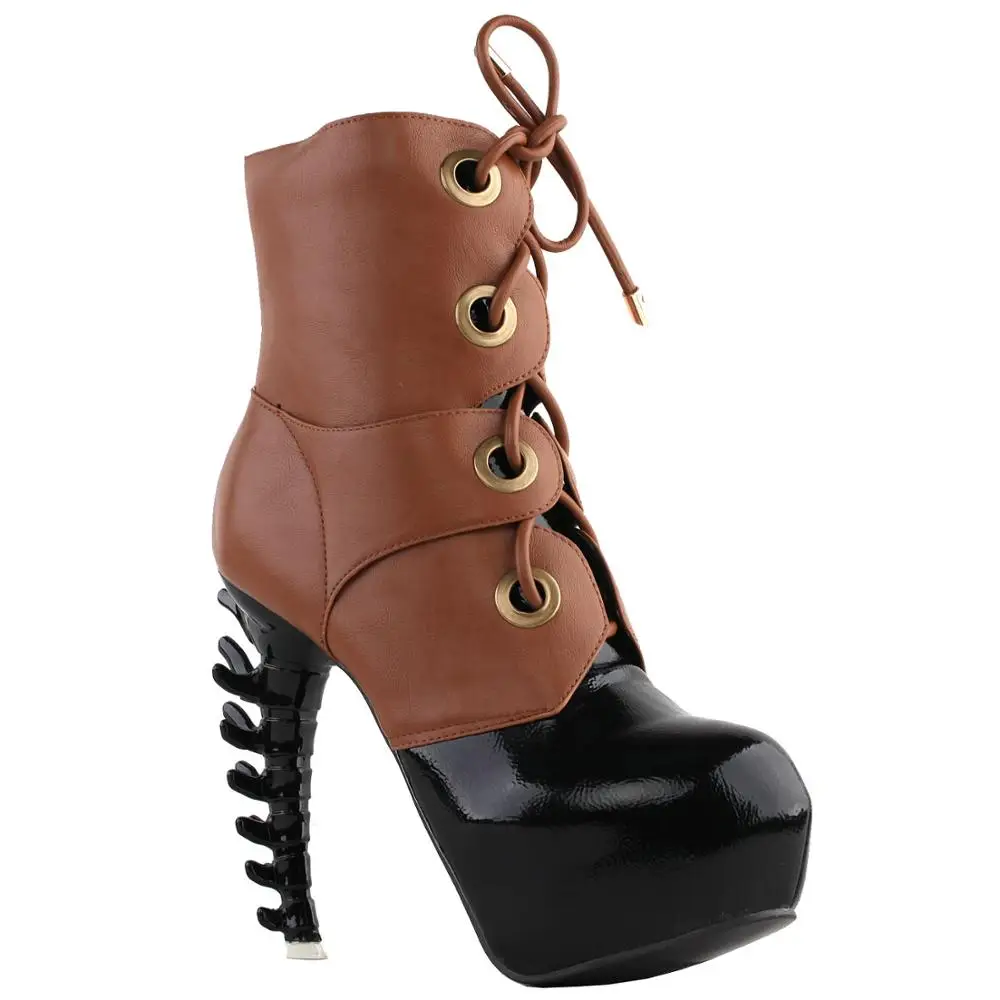 LF80707 SHOW STORY крутые коричневые черные двухцветные ботильоны на высоком каблуке и