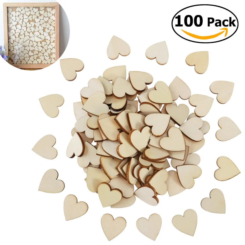 

DIY Blank Heart Wood Slices Discs for Wedding DIY Crafts Embellishments Christmas Decoration(Wood Color)