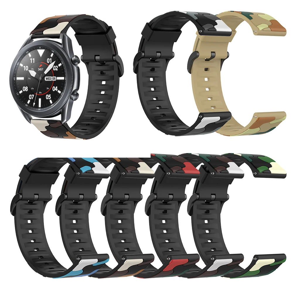 

Силиконовый ремешок для Samsung Galaxy Watch 3 45 мм 41 мм Камуфляжный силиконовый ремешок для Galaxy Watch 3 41 мм 45 мм черная Пряжка 22 мм