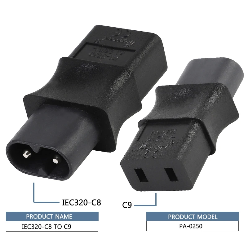 2 контактный Iec 320 C8 штекерным C9 Женский адаптер переменного тока 6A/250V ЕС