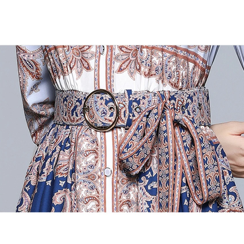

Designer Runway Dress Long Sleeve Casual Shirt Dress Women Turn Down Collar Button Print Vintage Dresses High Quality Vestidos