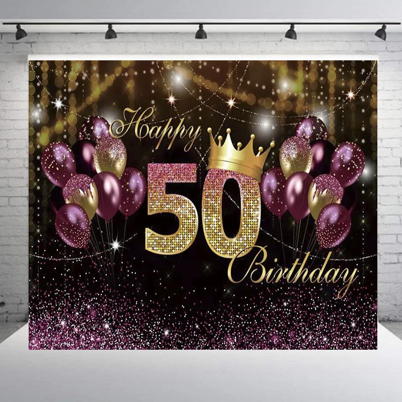 

50th Happy Birthday Background Cloth Wall Decoration Backdrops for Photography Holiday Party Atmosphere Photo Background Poster