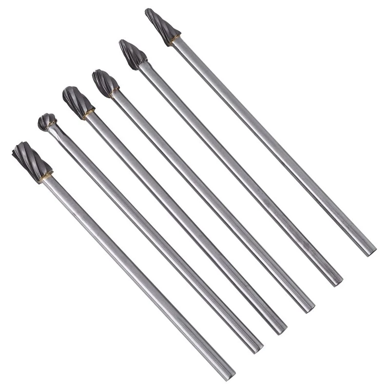 

6Pcs Tungsten Carbide Aluminum Rotary Files Burr Set 6mm Shank 10mm Cutting Diameter for Grinder Drill
