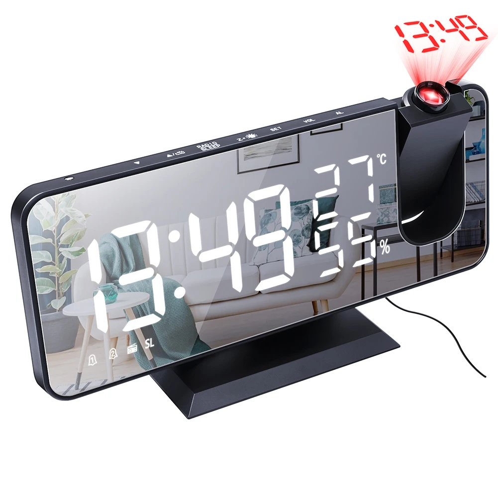 

Digital FM Radio Alarm Clock Projection Alarm Clock Smart LED Electric Table Desktop Watch Household Bedroom Supplies