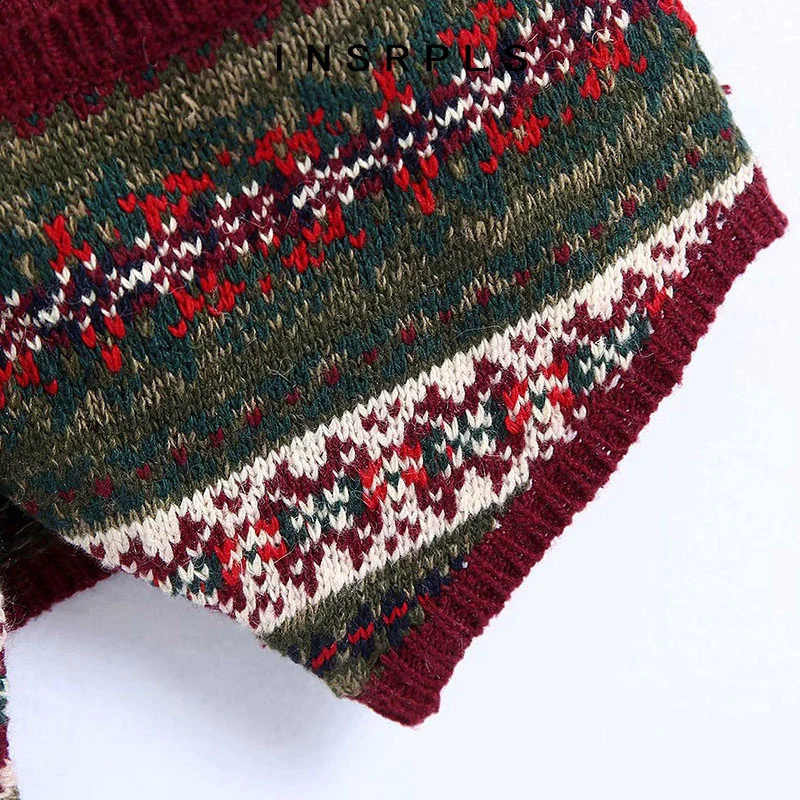 

INSRPLS Women Fashion With Buttons Jacquard Knitted Vest Sweater Vintage V Neck Sleeveless Female Waistcoat Chic Tops