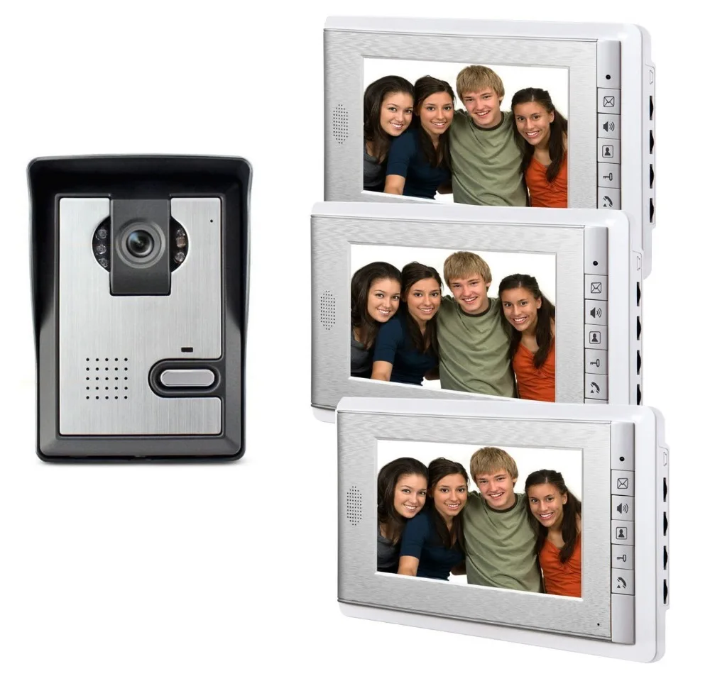 

7 Inch Monitor Video Door Phone Intercom Doorbell system visual intercom 1 Camera 3 Monitor Video Door bell interphone kit