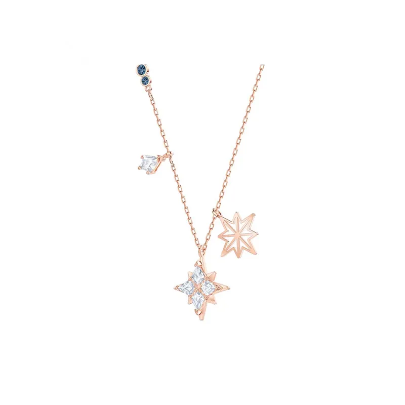 

Trendy Fashion S925 Silver Romantic Stars Snowflake Octagon Pendant Crystal Necklace High Quality Exquisite Gift for Women