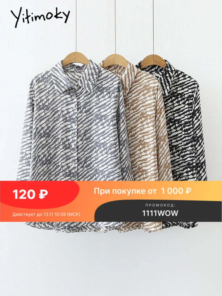 

Блузка Yitimoky Женская с длинным рукавом, шифоновая рубашка с принтом зебры, на пуговицах, модная одежда в Корейском стиле, топ оверсайз, улична...