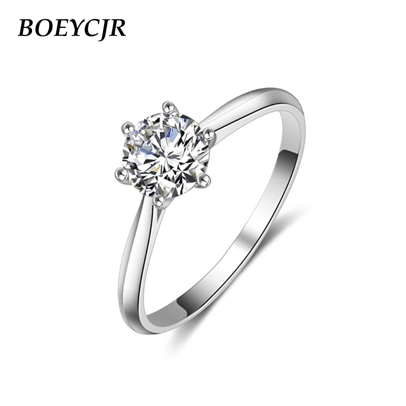 Женское Обручальное Кольцо BOEYCJR из серебра 925 пробы с 6 когтями 0.5ct/1ct/2ct/3ct F color
