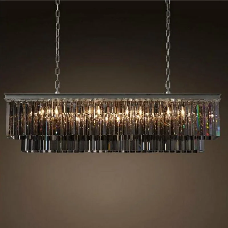 RH American classic crystal glass tube LED pendant lamp light rectangular square foyer living dinning room ceiling hanging | Лампы и