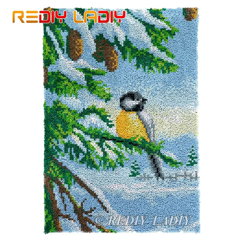 

Latch Hook Rug Chunky Yarn Tapestry Kits Crocheting Cushion Mat Winter Bird DIY Carpet Rug Needlework Hobby & Crafts 58*85cm