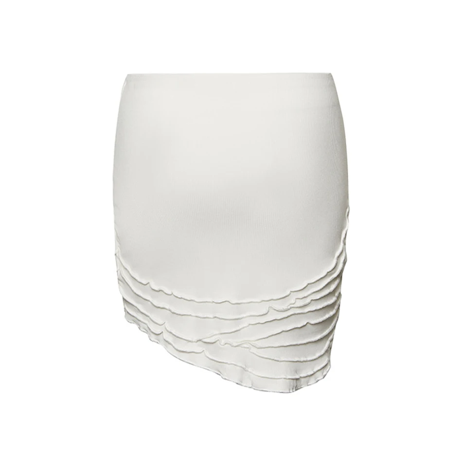 

2021 Summer Fashion Simple New Women's White Irregular Top Layered Ruffle Half Skirt Set Chic High Street Party 2-Piece Set