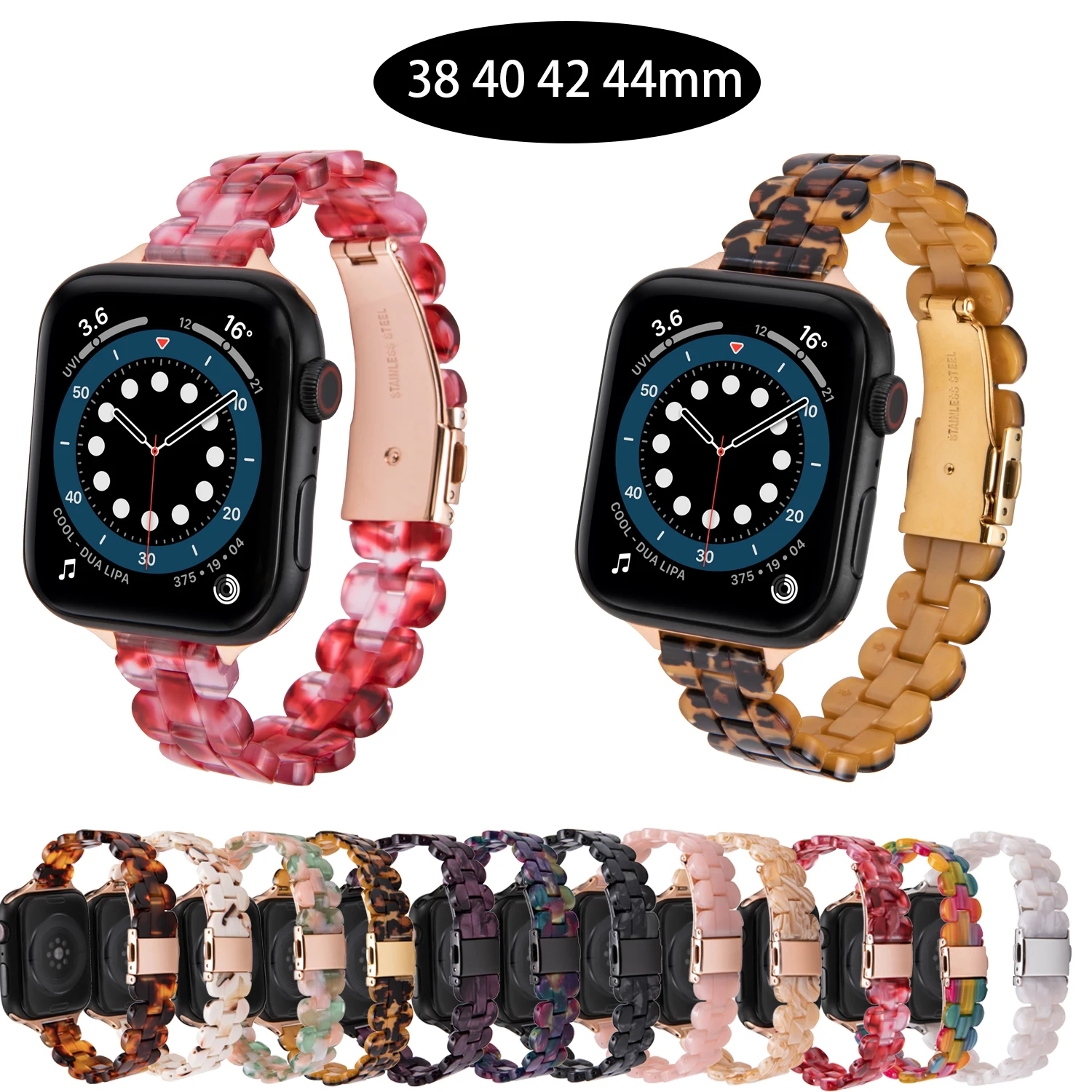 

Resin Band for Apple Watch Series 6 5 4 3 2 1 Wristband iWatch 38mm 40mm 42mm 44mm Bracelet Replacement Accessories Belt