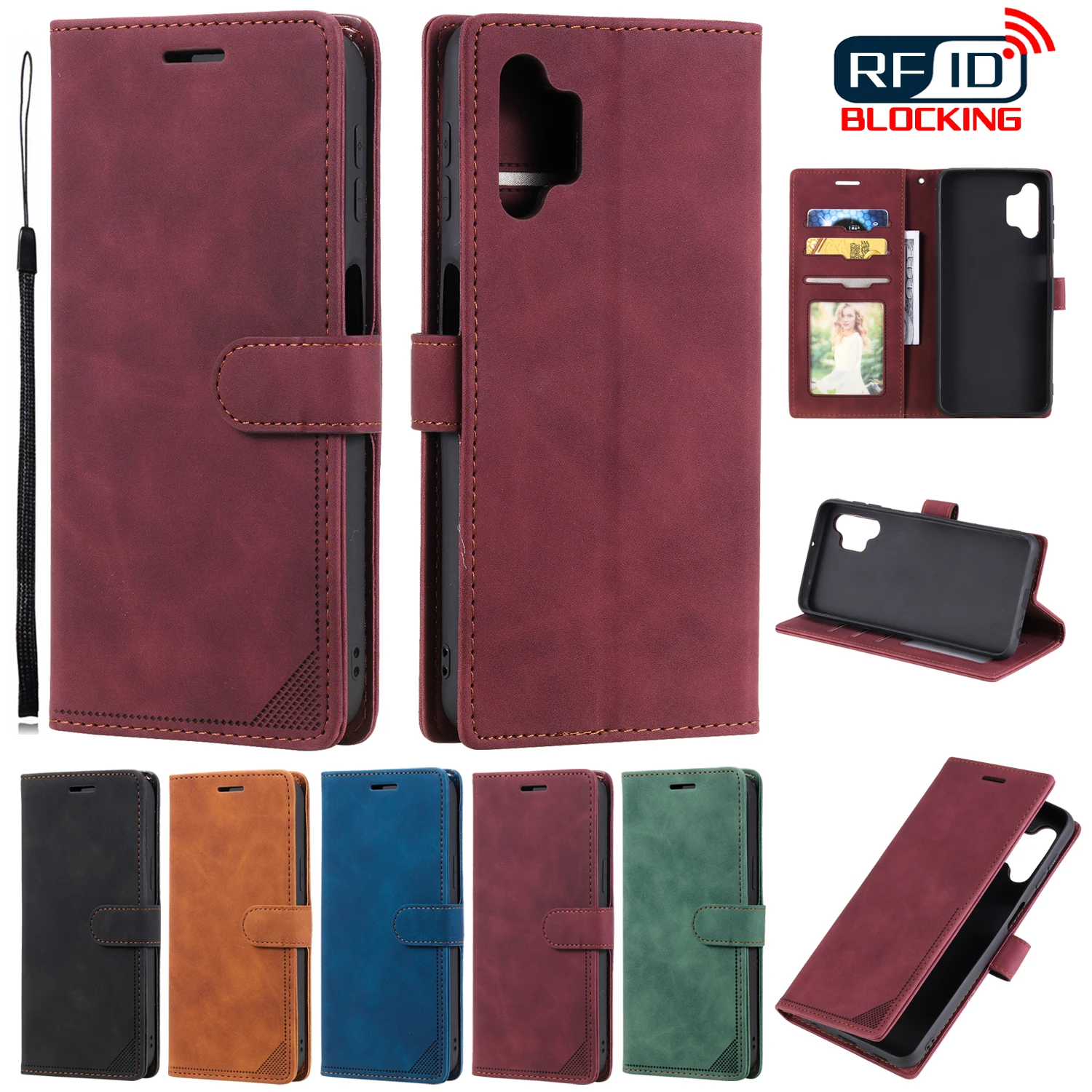 

Кожаный чехол-книжка с магнитной застежкой и защитой от кражи для Samsung Galaxy A52 A72 A42 A32 A22 A12 A21S A51 A71 A41