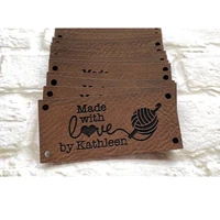 60pcs custom handmade knitting leather tags sew on brand logo clothing labels handcraft items rectangle garment crochet label
