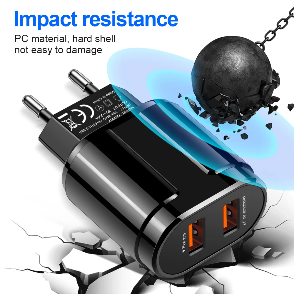 Олаф USB Зарядное устройство Dual Порты штепсельная вилка европейского стандарта, 5 В/2.4A дорожный настенный адаптер мобильный телефон Micro USB разъем для зарядки и синхронизации данных для iphone samsung Xiaomi huawei LG
