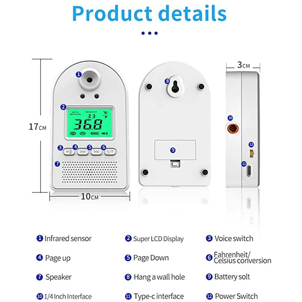 

Non-contact Infrared Temperature Wall Mount Smart Sensor Automatic Temperature Detector with Digital display Alarm @M23