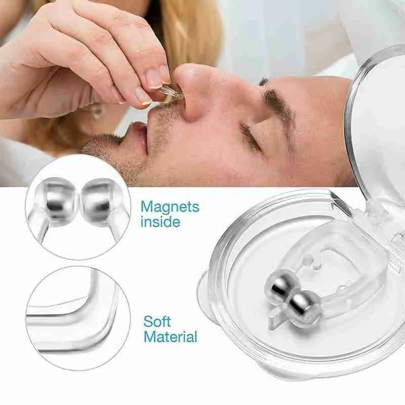 

3/4pcs Silicone Magnetic Anti Snore Stop Snoring Nose Clip Sleep Tray Sleeping Aid Apnea Guard Night Sleep Device With Case