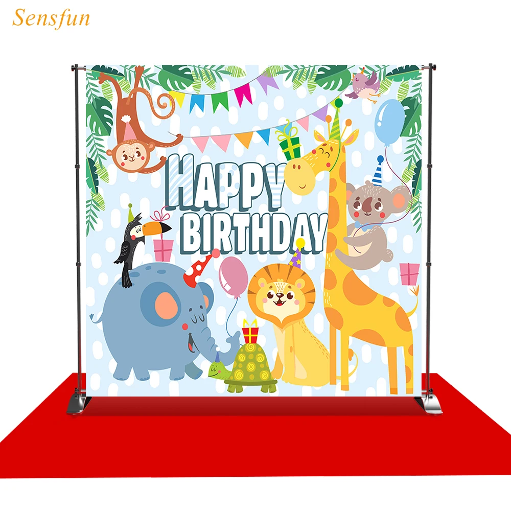 LEVOO new photo backdrop cartoon zoo animals flag baby Birthday background nature photocall studio shoot prop | Электроника
