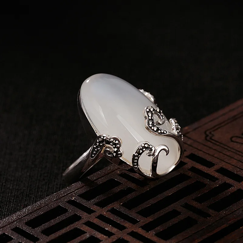 

Natural 925 Sterling Silver Inlaid Yellow Green Jade Pomegranate Red Retro For Women Rings Resizable Sterling Silver Rings