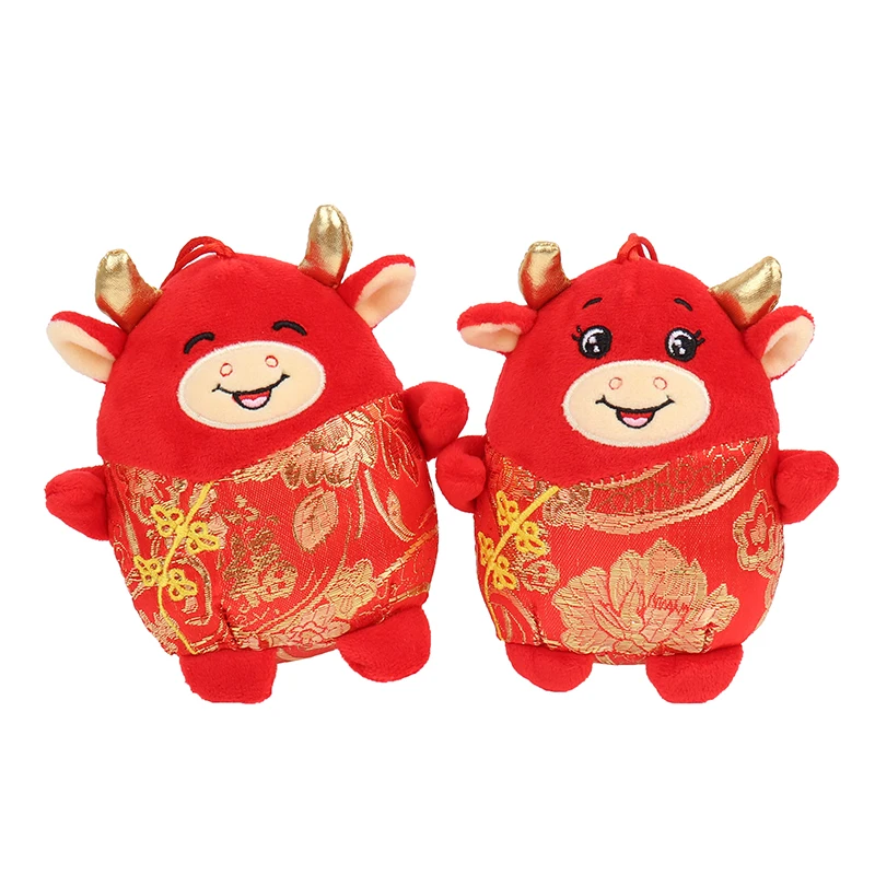 

2021 New Year Chinese Zodiac Ox Cattle Plush Toys Red Milk Cow Mascot Plush Doll Children Kids Gift