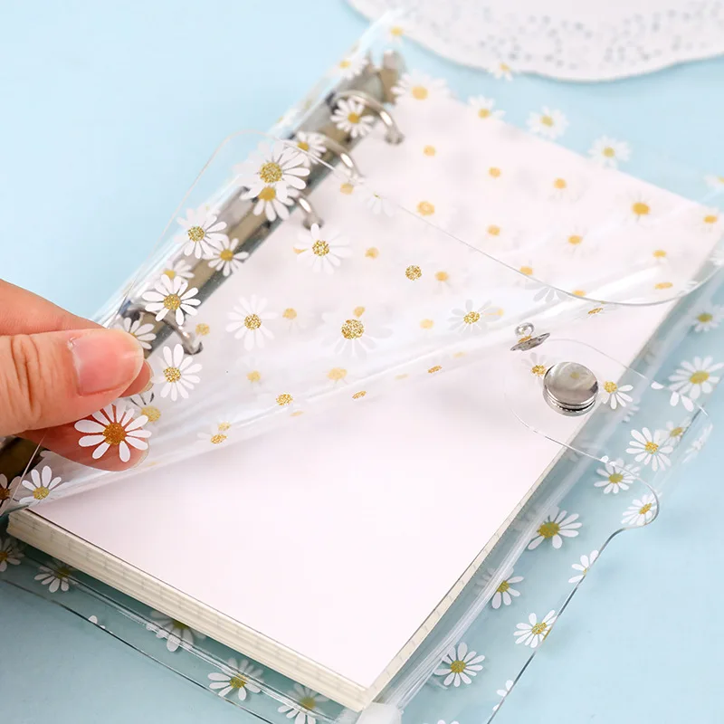 

1pc Cute Little Daisy Notebook A6/A7 Transparent 6 Rings Binder File Folder Loose Leaf Ring Binder Kawaii School Office Supplies