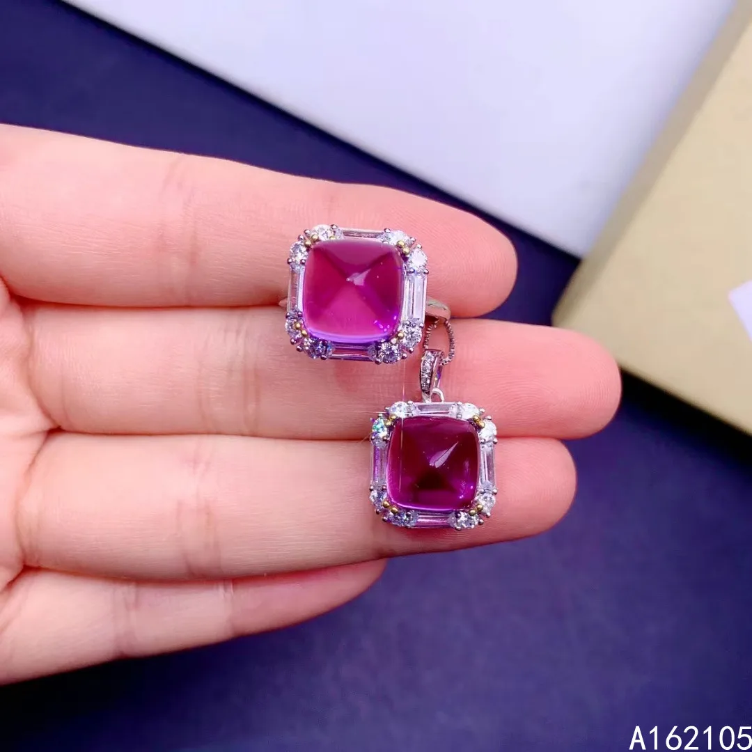 Fine Jewelry 925 Pure Silver Chinese Style Natural Amethyst Women's Luxury Popular Sugar Tower Gem Pendant Adjustable Ring Set