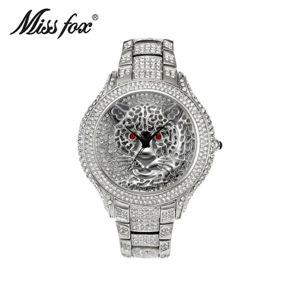leopard 4 silver MISSFOX элегантные роскошные часы для женщин модные серебряные часы Леопард большой циферблат женские часы Reloj Mujer Montre Femme - Цвет: leopard 4 silver