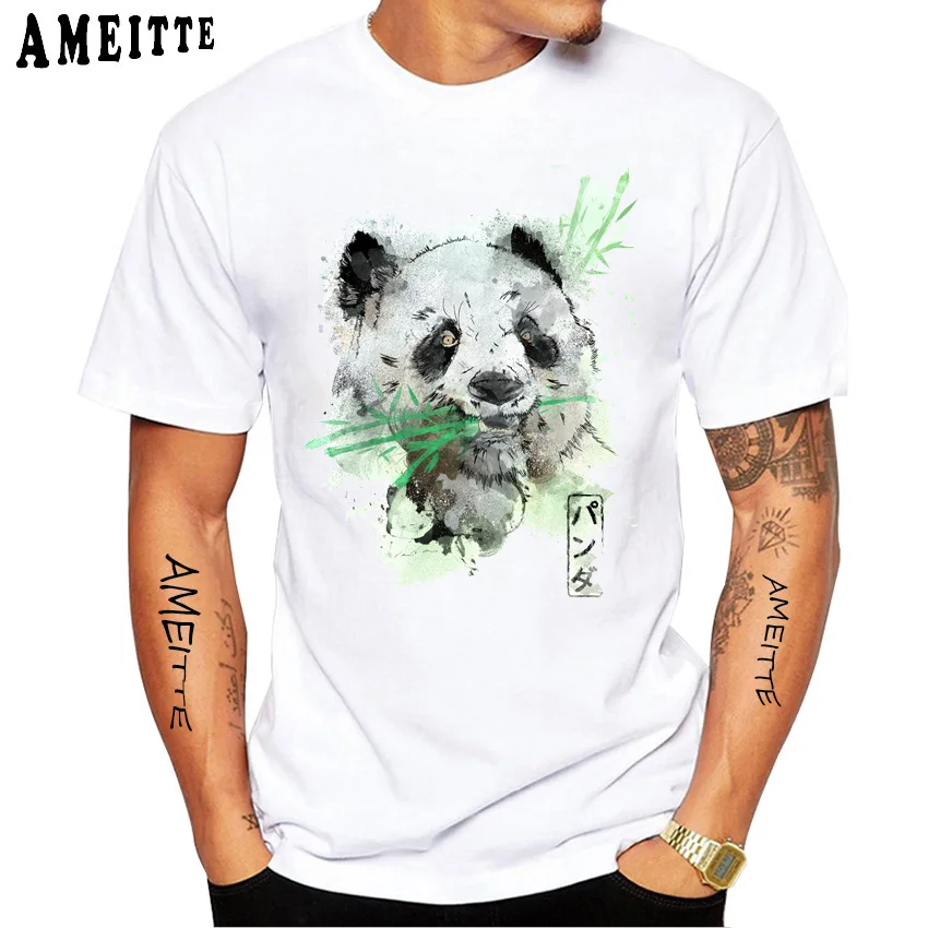 Футболка мужская с коротким рукавом забавный акварельный рисунок панды и