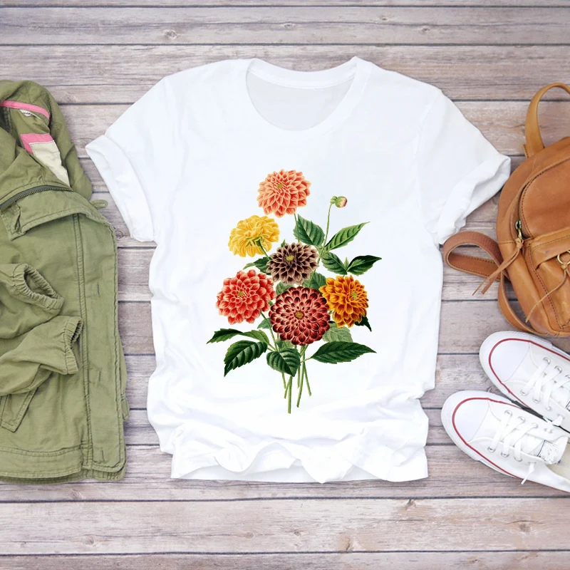 

Women Flower Camisas Lady Plant Floral 90s Female Ladies Womens Tee T-Shirt Summer Shirt T-shirts Top T Graphic