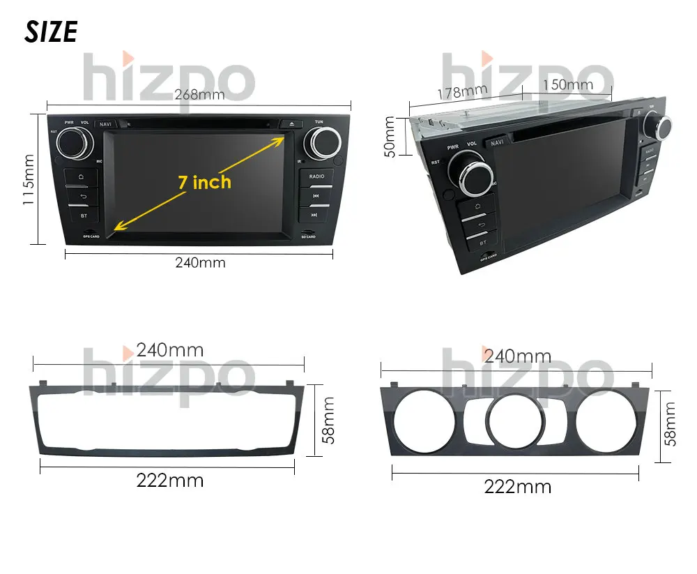 

Wince Car radio DVD player GPS Navigation For bmw 3 series e90 E91 E92 E93 with 7 Inch Touch Screen BT SWC RDS MAP Card Rear Cam