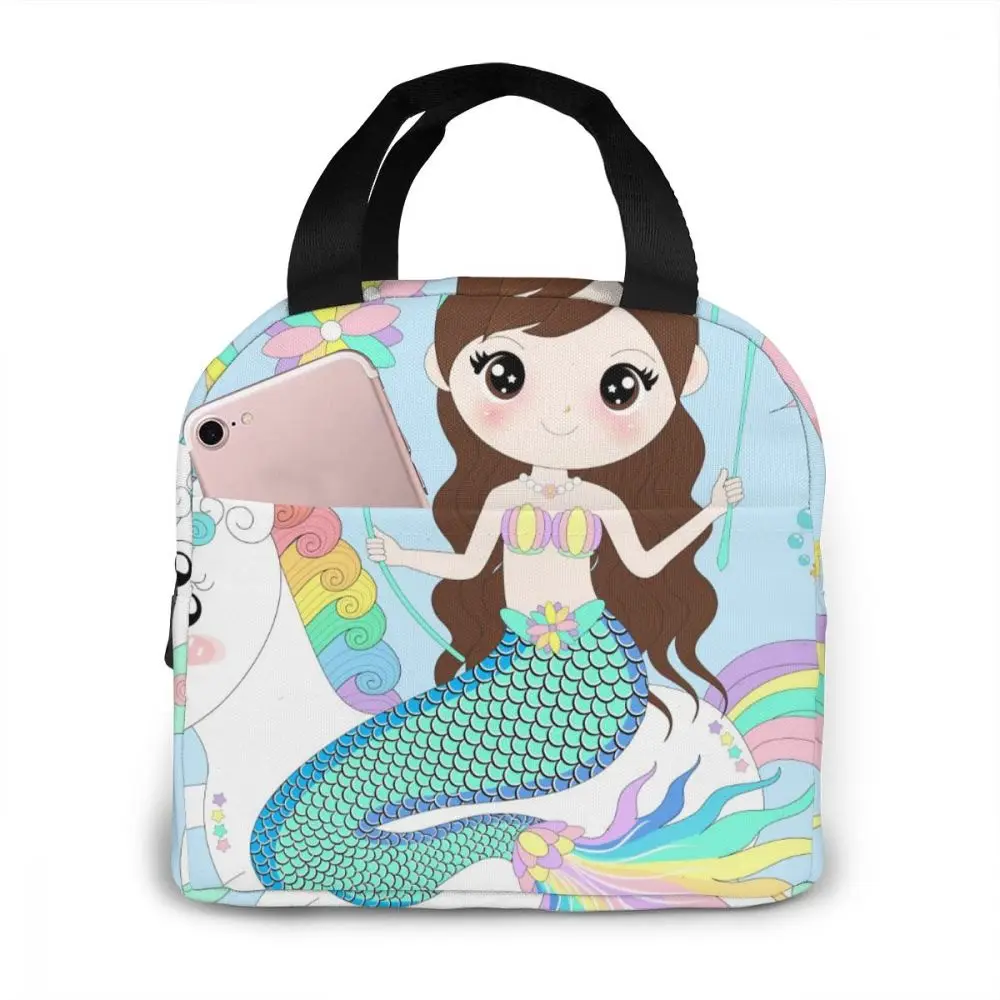 

Portable Lunch Bag Cute Mermaid Riding Unicorn Thermal Insulated Lunch Box Tote Cooler Bag Bento Container Food Storage Bag