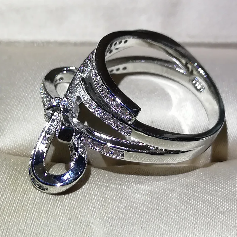 

Cute Silver Color Bowknot Ring with Bling Zircon Stone for Women Fashion Wedding Engagement Jewelry
