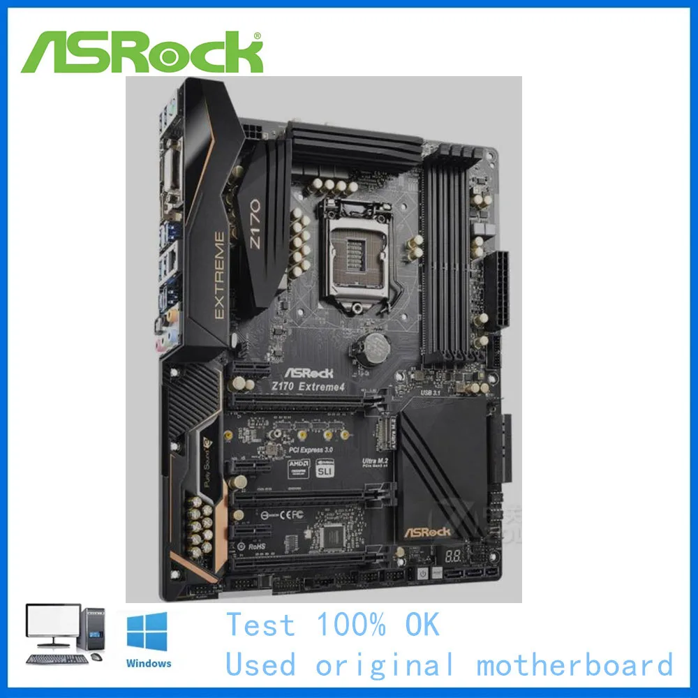 Материнская плата для компьютера ASRock Z170 Extreme 4 материнская LGA 1151 DDR4 настольного б/у