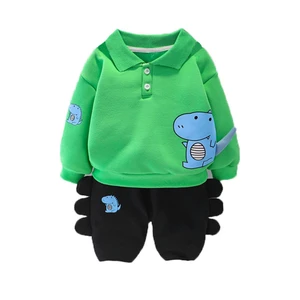 Новинка, осенне-зимняя детская одежда, мультяшное пальто и штаны для маленьких мальчиков и девочек, 2 шт.компл., детская одежда для малышей, плотный теплый спортивный костюм для младенцев
