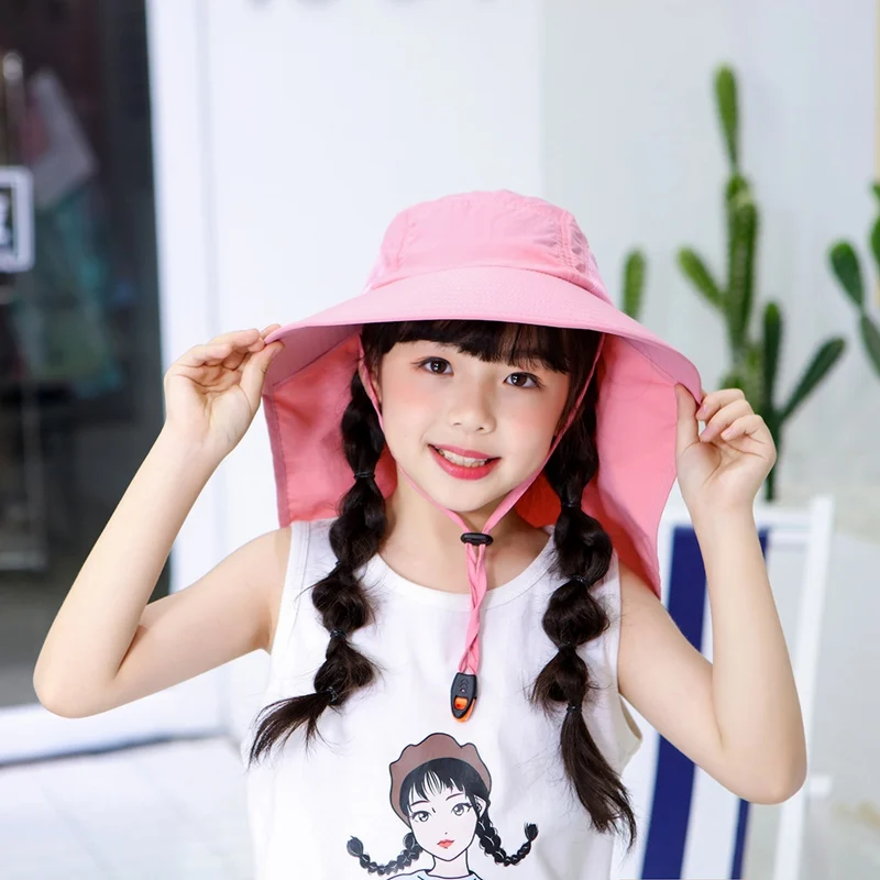 

Outdoor Flap Cap With Chin Strap Children Lightweight Foldable Adjustable Sunshade Neck Cover Sun Hat Sportswear x