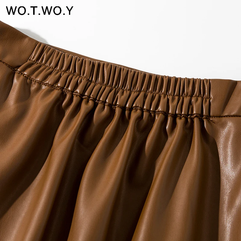 Женская юбка до середины икры WOTWOY Повседневная белая из искусственной кожи