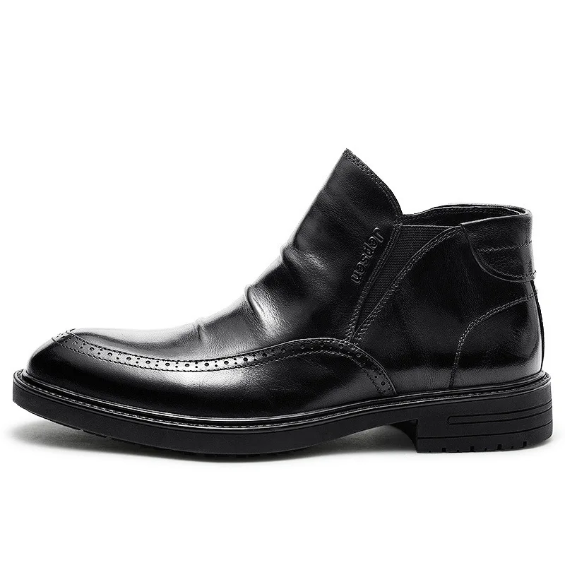 

Men's shoes new British fashion leather boots high top business shoes versatile round head leather short boots