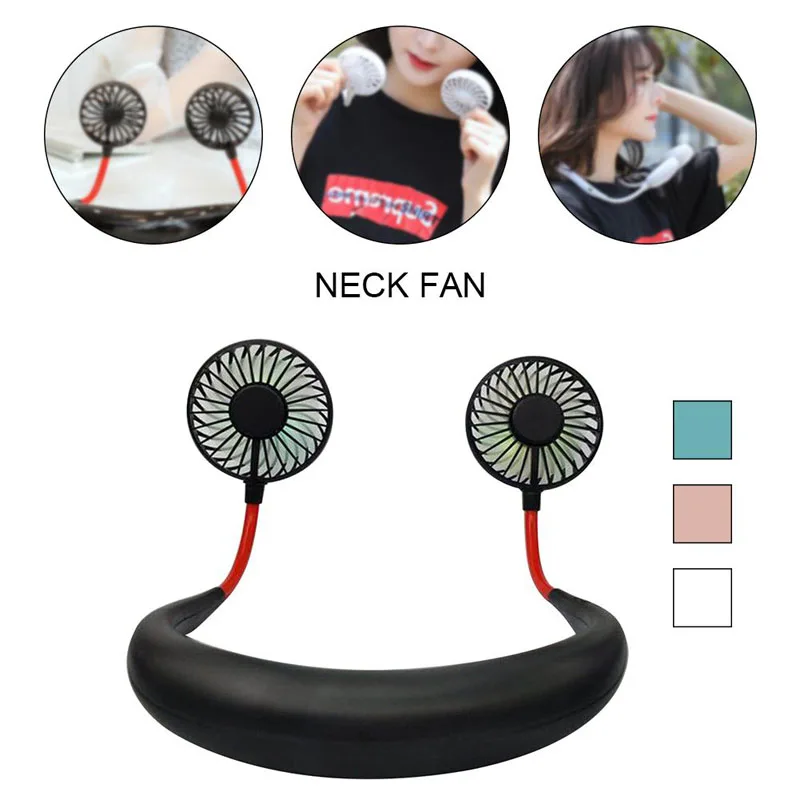 

Neck Fan Mini USB Sport Fan 3 Gears Ventilateur Portable Small Desk Rechargeable Dual Fans Neckband Light Air Cooler Conditioner