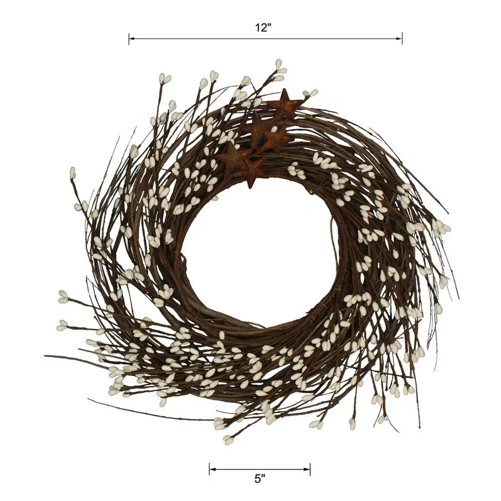 Примитивы деревенские Пип ягоды и веточки с ржавым сараем звезды венок 12 дюймов