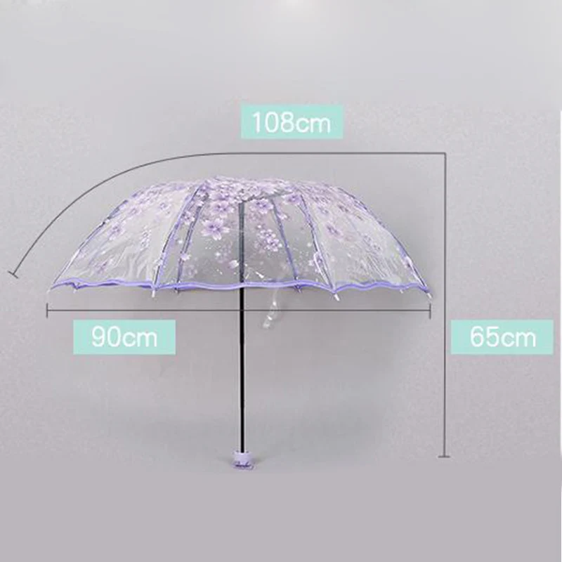 

Transparent Clear Umbrella Handle Windproof 3 Fold Umbrella Cherry Blossom Mushroom Apollo Sakura Women Girl's Umbrella-35