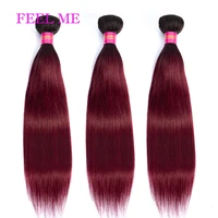 FEELME 3/4 PCS Ombre Straight Human Hair Bundles 1b/99j Two Tone Ombre Brazilian Hair Weave Bundles Dark Red Remy Hair Extension
