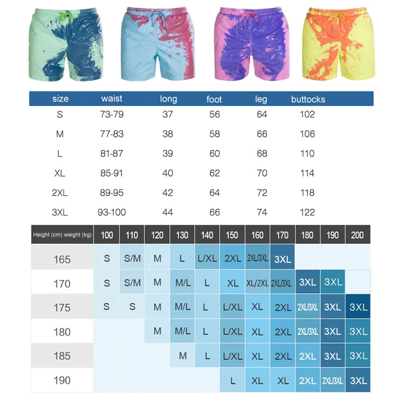 

Plus Size Summer Color Ombra Boardshorts Men Quick Dry Holiday Beach Shorts Swimming Trunks Discoloration Surfwear