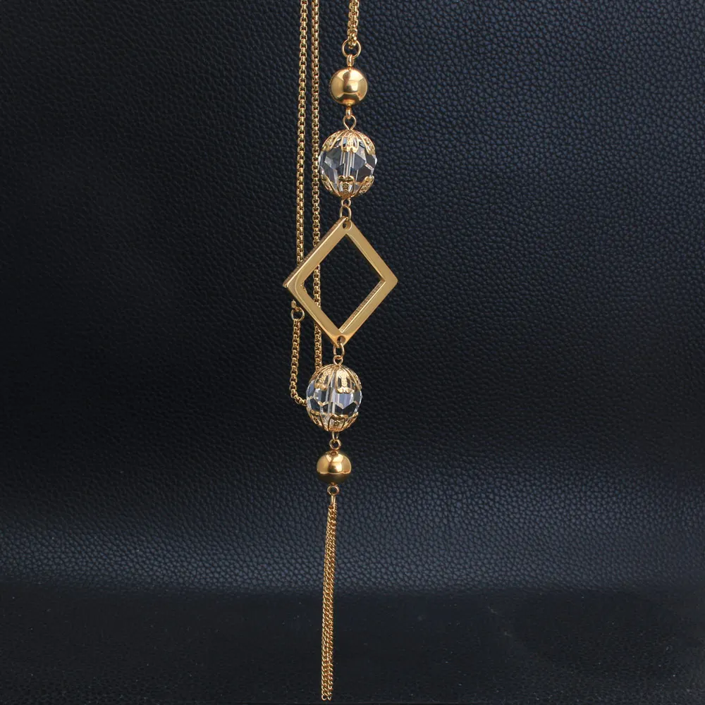 Длинный очаровательный свитер золотого цвета из нержавеющей стали ювелирное