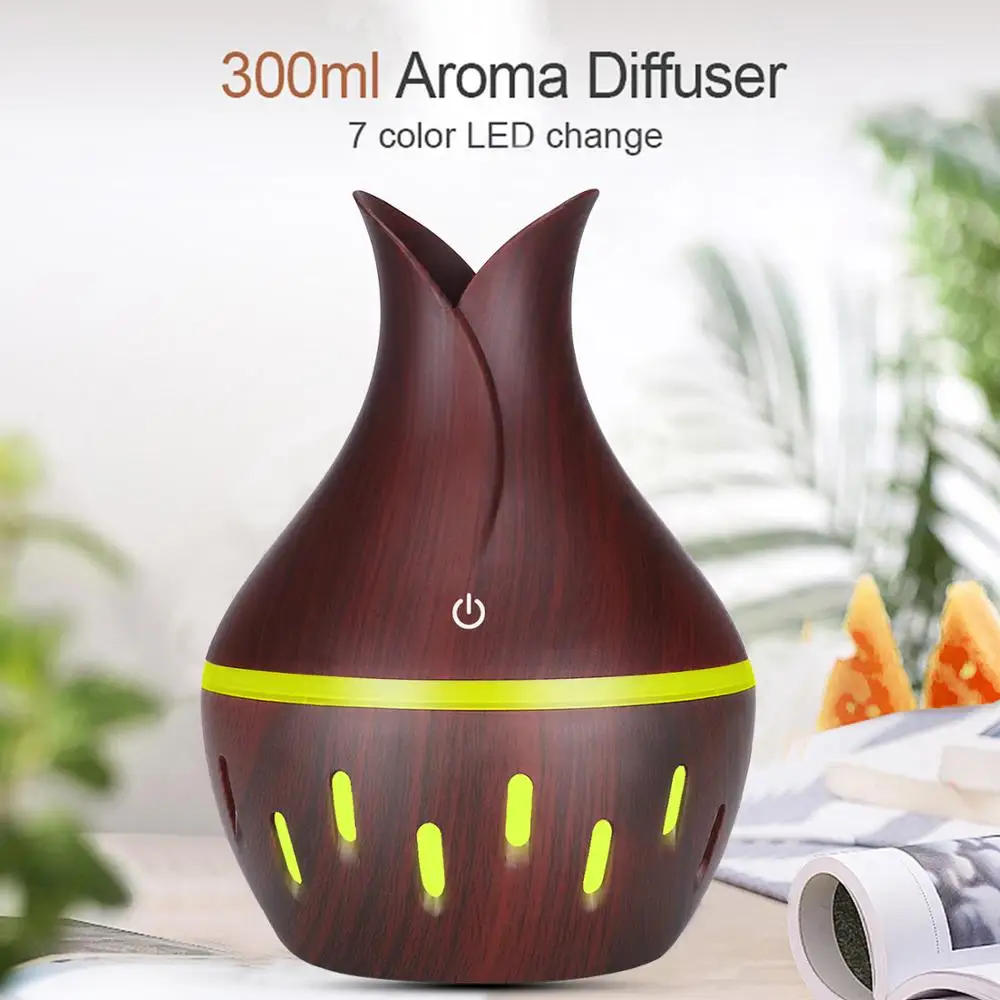 300 мл USB Ароматический диффузор деревянный Электрический увлажнитель воздуха